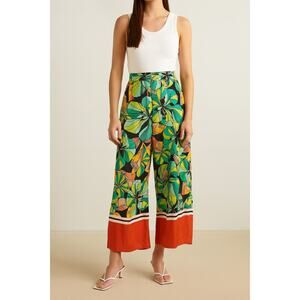 NWT Zara Palazzo Pants Bright Floral Retro Vacation Resortwear Tropical Paradise